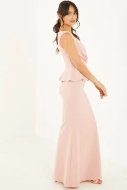 Nude Wrap Peplum Maxi Dress -Dazzle Dresses 00100018179 XS