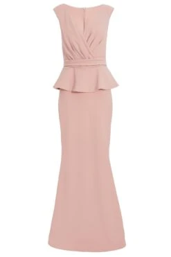 Nude Wrap Peplum Maxi Dress