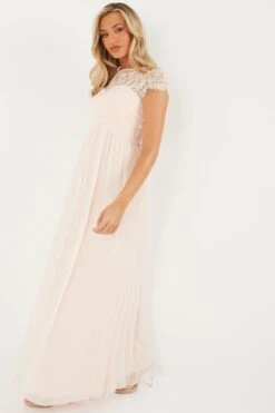 Nude Lace Sweetheart Maxi Dress -Dazzle Dresses 00100023121 XS
