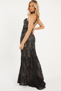 Black Lace Fishtail Maxi Dress -Dazzle Dresses 00100026146 XB