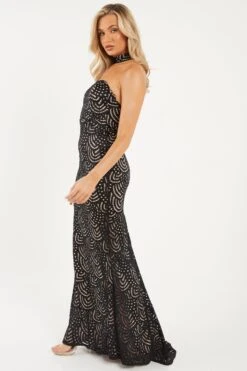 Black Lace Fishtail Maxi Dress -Dazzle Dresses 00100026146 XS