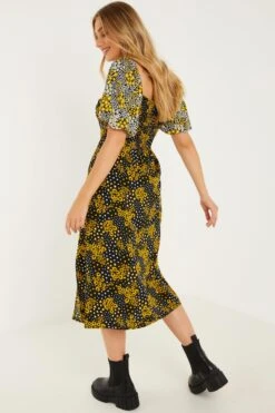 Black Floral Midi Dress -Dazzle Dresses 00100030991 XB