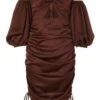 Brown Satin Bardot Bodycon Dress