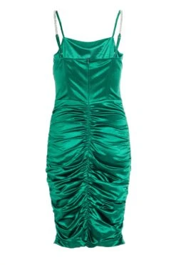 Green Satin Bodycon Midi Dress -Dazzle Dresses 00100031832 ZB