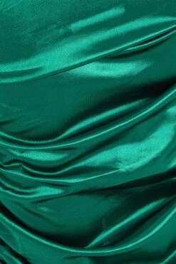 Green Satin Bodycon Midi Dress -Dazzle Dresses 00100031832 ZS