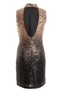 Rose Gold Ombre Sequin Backless Dress -Dazzle Dresses 00100031895 ZB