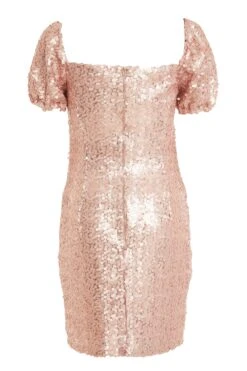 Pink Sequin Puff Sleeve Dress -Dazzle Dresses 00100031896 ZB