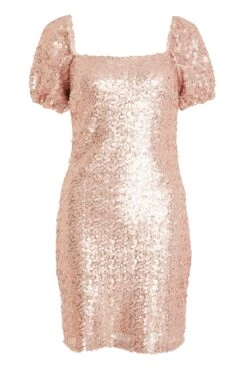 Pink Sequin Puff Sleeve Dress