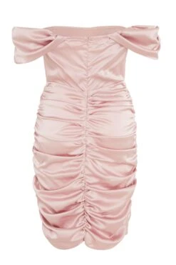 Pink Satin Bardot Bodycon Dress 10 Pink Satin Bardot Bodycon Dress -Dazzle Dresses 00100032083 ZB