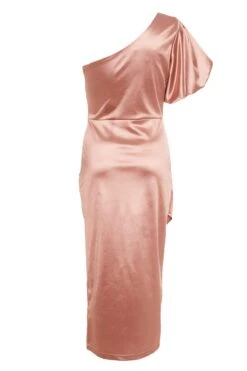Rose Gold Satin One Shoulder Midi Dress -Dazzle Dresses 00100032397 ZB