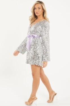 Multicoloured Sequin Wrap Dress -Dazzle Dresses 00100032491 XS