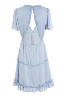 Blue Satin Smock Mini Dress -Dazzle Dresses 00100032551 ZB