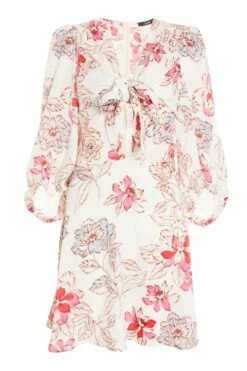 Pink Floral Satin Skater Dress