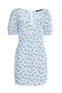 Blue Ditsy Floral Bodycon Mini Dress