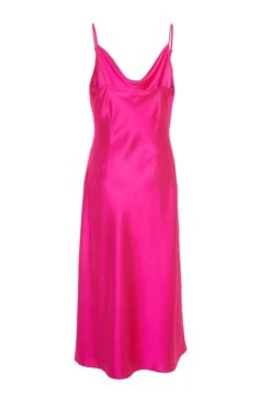 Hot Pink Satin Slip Midi Dress -Dazzle Dresses 00100033377 ZB