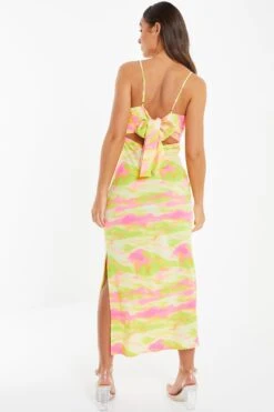 Lime Marble Print Tie Back Midi Dress 8 Lime Marble Print Tie Back Midi Dress -Dazzle Dresses 00100033378 XB