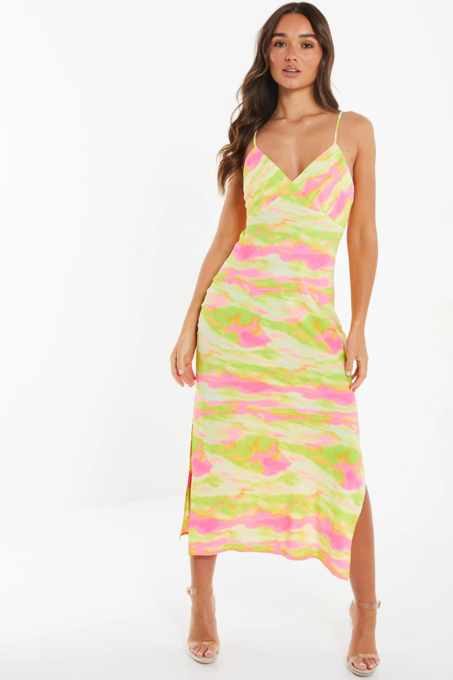 Lime Marble Print Tie Back Midi Dress 2 Lime Marble Print Tie Back Midi Dress - Image 2