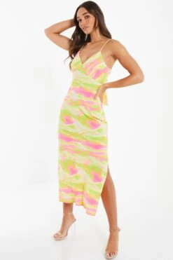 Lime Marble Print Tie Back Midi Dress 9 Lime Marble Print Tie Back Midi Dress -Dazzle Dresses 00100033378 XS
