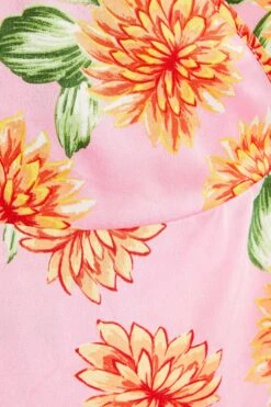 Pink Floral Satin Mini Skater Dress -Dazzle Dresses 00100034029 ZS