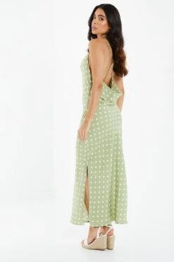 Sage Polka Dot Satin Midi Dress -Dazzle Dresses 00100034227 XB
