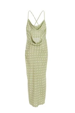 Sage Polka Dot Satin Midi Dress -Dazzle Dresses 00100034227 ZB