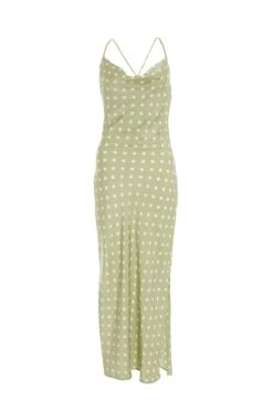 Sage Polka Dot Satin Midi Dress
