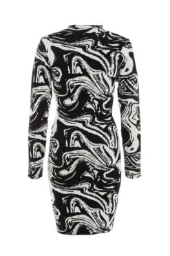 Black Marble Print Mini Jumper Dress -Dazzle Dresses 00100034803 ZB