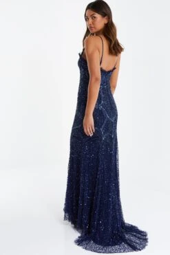 Navy Sequin Maxi Dress -Dazzle Dresses 00100034938 XB