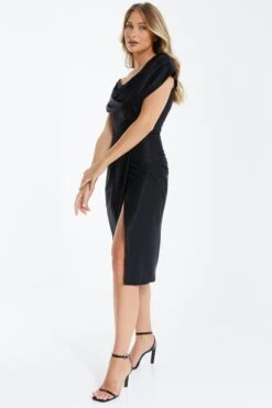 Black Ruched Midi Dress -Dazzle Dresses 00100034952 XS