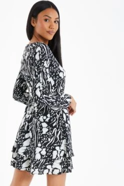 Black Animal Print Mini Dress -Dazzle Dresses 00100035021 XB