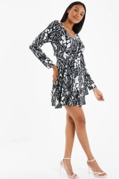 Black Animal Print Mini Dress -Dazzle Dresses 00100035021 XS