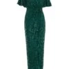 Green Sequin Batwing Maxi Dress