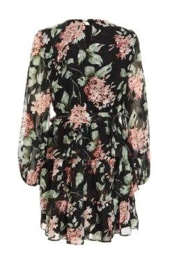 Black Floral Tiered Skater Dress 10 Black Floral Tiered Skater Dress -Dazzle Dresses 00100035157 ZB