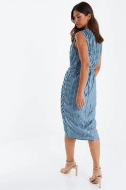 Grey Plisse Ruched Midi Dress -Dazzle Dresses 00100035166 XB