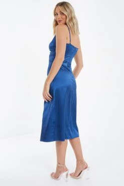 Navy Satin Cut Out Midi Dress -Dazzle Dresses 00100035219 XB