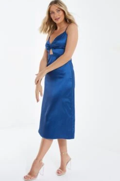 Navy Satin Cut Out Midi Dress -Dazzle Dresses 00100035219 XS