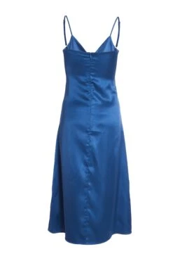 Navy Satin Cut Out Midi Dress -Dazzle Dresses 00100035219 ZB