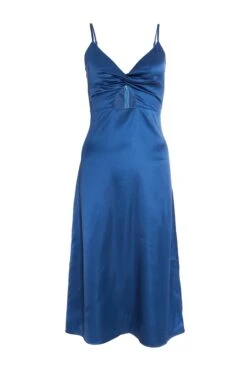 Navy Satin Cut Out Midi Dress