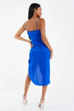 Royal Blue Satin Midi Dress -Dazzle Dresses 00100035292 XB