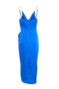 Royal Blue Satin Midi Dress -Dazzle Dresses 00100035292 ZB