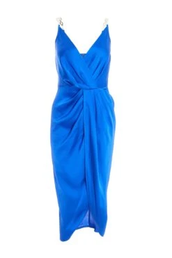 Royal Blue Satin Midi Dress