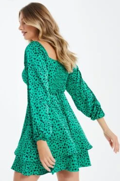 Green Animal Print Skater Dress -Dazzle Dresses 00100035494 XB