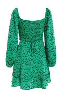 Green Animal Print Skater Dress -Dazzle Dresses 00100035494 ZB