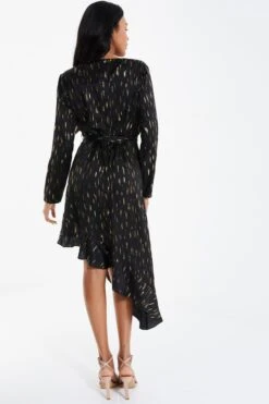 Black Metallic Stripe Midi Dress -Dazzle Dresses 00100035652 XB