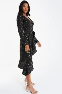 Black Metallic Stripe Midi Dress -Dazzle Dresses 00100035652 XS