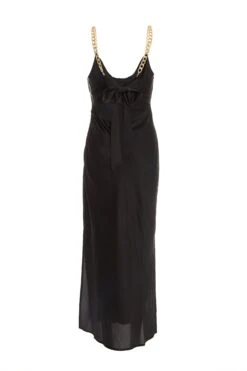 Black Satin Tie Back Midi Dress -Dazzle Dresses 00100035653 ZB
