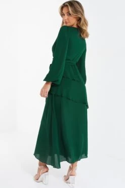 Green Chiffon Wrap Maxi Dress -Dazzle Dresses 00100035677 XB