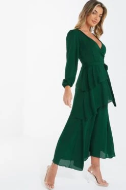 Green Chiffon Wrap Maxi Dress -Dazzle Dresses 00100035677 XS