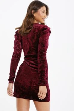 Berry Velvet Wrap Bodycon Mini Dress -Dazzle Dresses 00100035717 XB