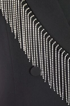 Black Diamante Mini Blazer Dress -Dazzle Dresses 00100035723 ZS